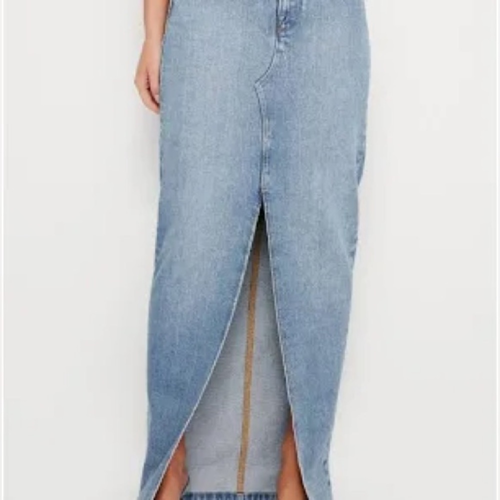Good American Good Ease Denim Compression Slit Midi Jean Skirt Light Wash 6/28 - Picture 2 of 10